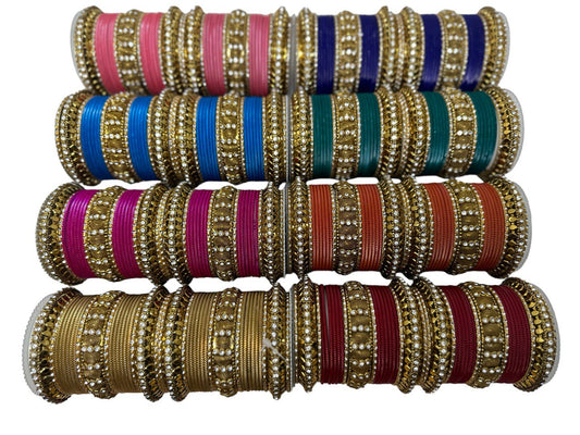 1127 Indian Bridal Metal Bangles Kangan Set Red Maroon Pink Green Blue Yellow