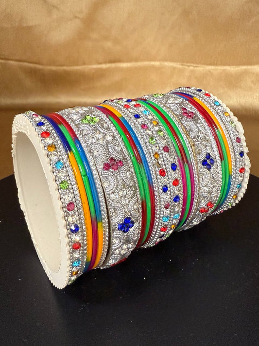 1148GM Indian Multi Color Metal Bangle Set Churiyan Bridal Chudiyan