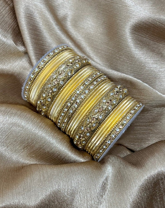 1176G Gold Color Metal Bangle Set Indian Bridal Churiyan Chudiyan Indian Jewelry - Zenia Creations