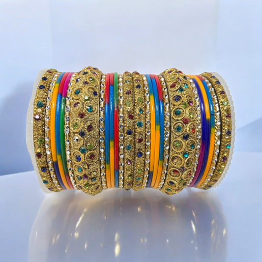 Indian Multi Color Metal Bangle Set Churiyan Bridal Chudiyan #1181M