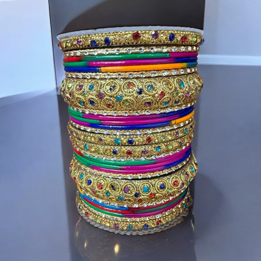 Indian Multi Color Metal Bangle Set Churiyan Bridal Chudiyan #1181M