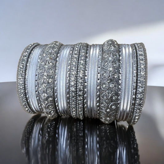 1181slv Indian Bridal Chuda Churiyan Metal Silver Kangan Bangles Set