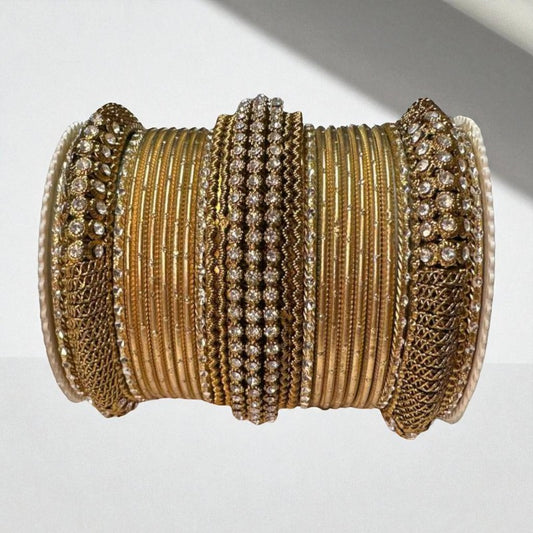 #1128 Indian Metal Bangle Set With Rhinestones