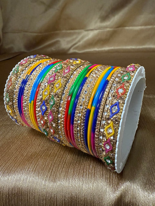 #1229 Indian Multi Color Metal Bangle Set Churiyan Bridal Chudiyan