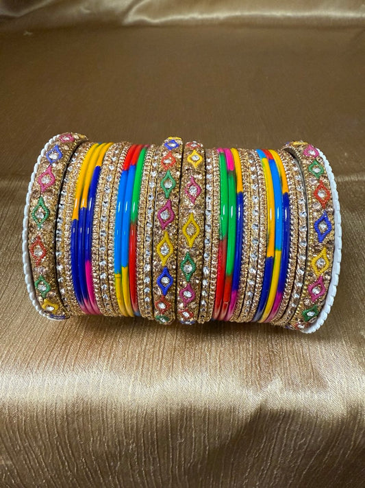 #1229 Indian Multi Color Metal Bangle Set Churiyan Bridal Chudiyan