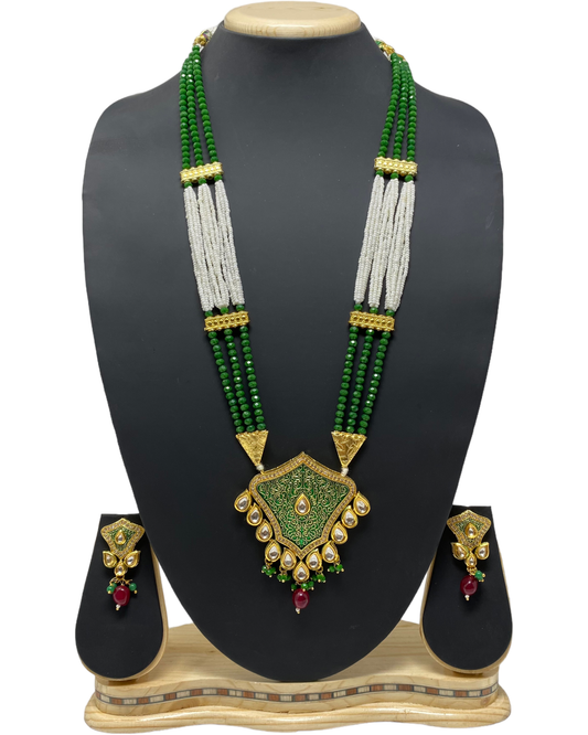 Kundan Long Mala Necklace & Earring Set With Meenakari KX30