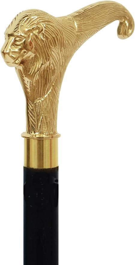 Lion Head Handle Wooden Walking Stick Cane