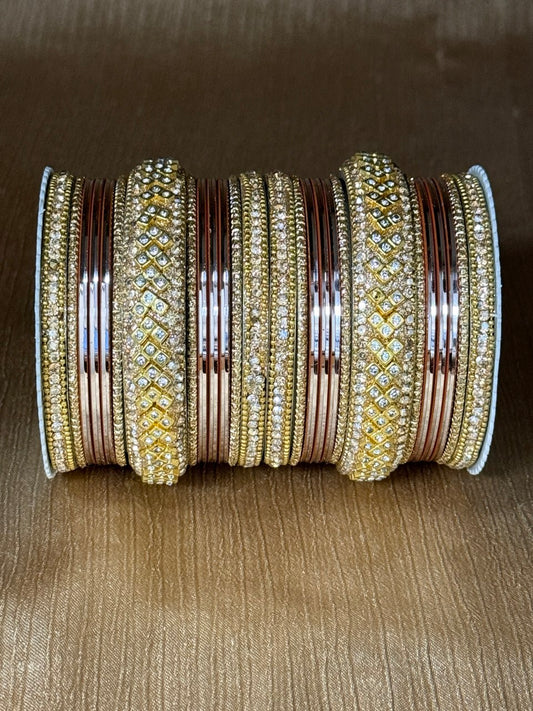 8056G - Gold-Tone Copper Studded Bridal Bangle Set