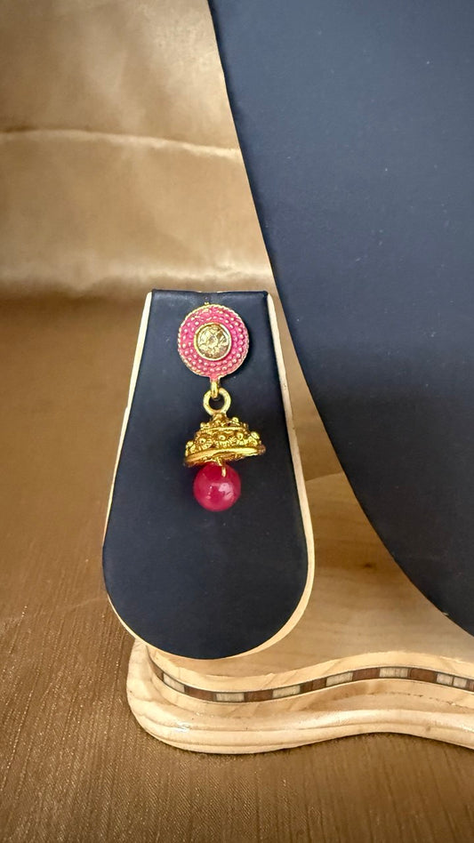 LMM - Traditional Pink & Gold Beaded Necklace Set with Earrings – Indian Bridal Jewelry