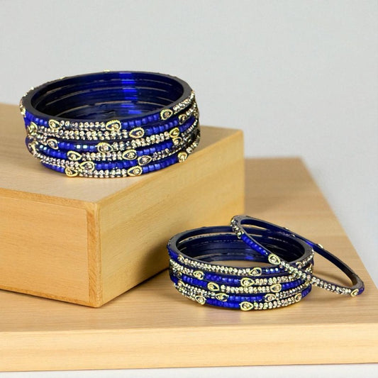 Gazab - Crystal & Gold Hand Stonework Glass Bangle Set Pack of 12 Bangles