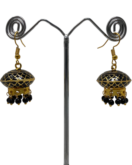 Traditional German Silver Oxidised Fish Hook Earring With Meenakari KE4