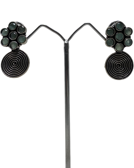 Traditional German Silver Oxidised Earring With Stone KE21