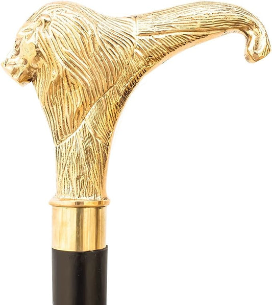 Lion Head Walking Cane Brass Handle Lightweight Stick Men, Women Seniors Grandpa Gift
