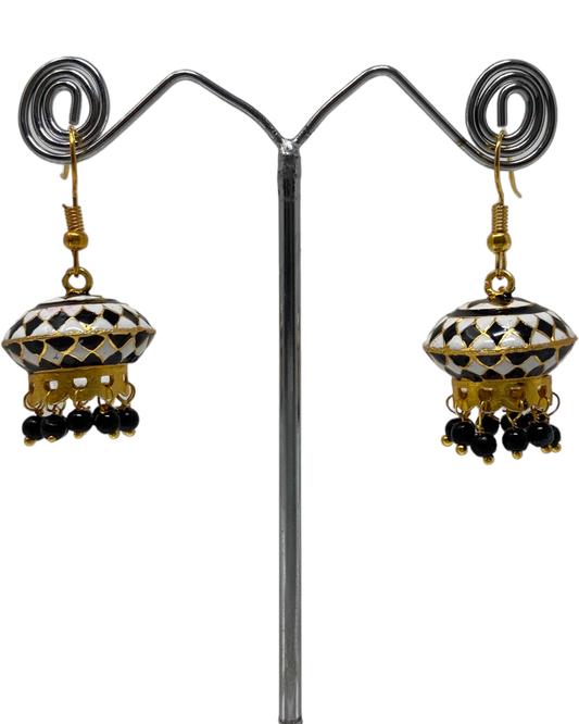 Traditional German Silver Oxidised Fish Hook Earring With Meenakari KE4
