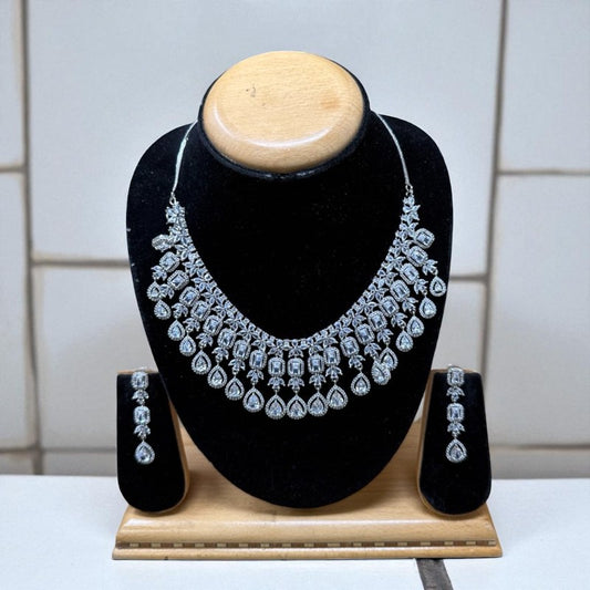 ADSY3 - Elegant Silver Crystal Bridal Necklace Set with Earrings Wedding & Party Jewelry