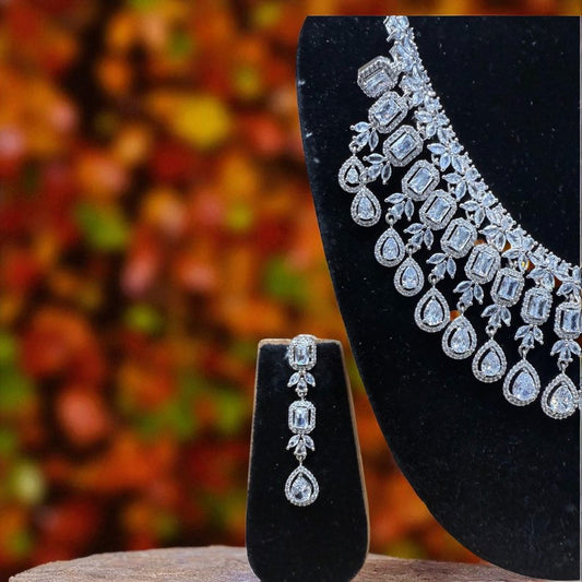 ADSY3 - Elegant Silver Crystal Bridal Necklace Set with Earrings Wedding & Party Jewelry