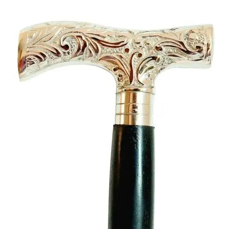 Walking Cane Brass Handle GOLD Finish Lightweight Stick Men, Women Seniors