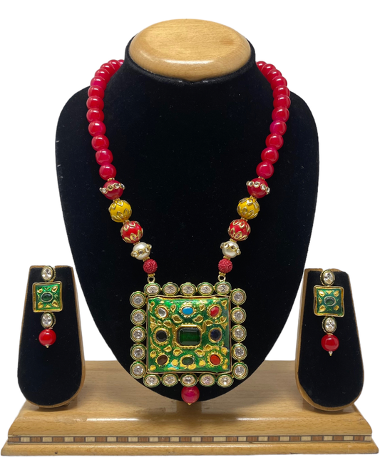 Long Kundan Mala Necklace & Earring Set With Cubic Zircina CZ Stones KX21 - Zenia Creations