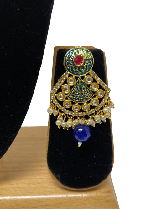 Kundan Mala Necklace & Earring Set With Blue Meenakari KX8