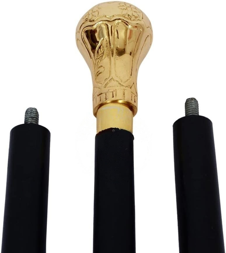 Antique Brass Knob Handle Walking Cane Wooden Walking Stick Gift For Men  Replica