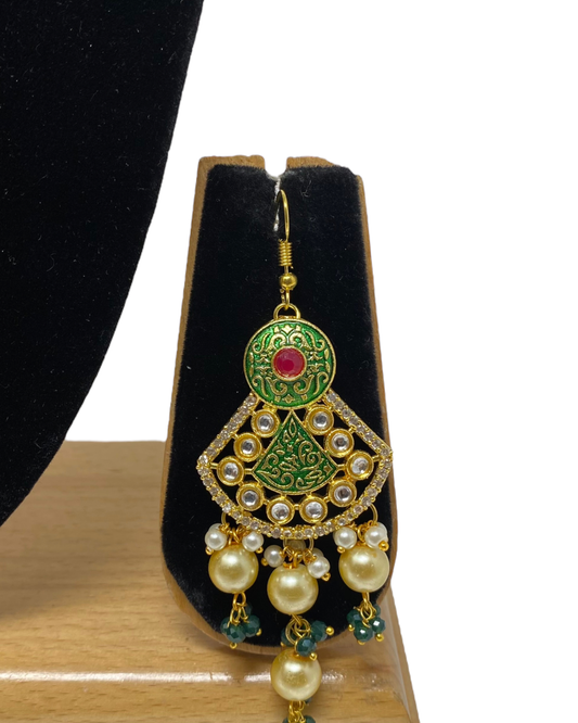 Kundan Mala Necklace & Earring Set With Green Meenakari KX9