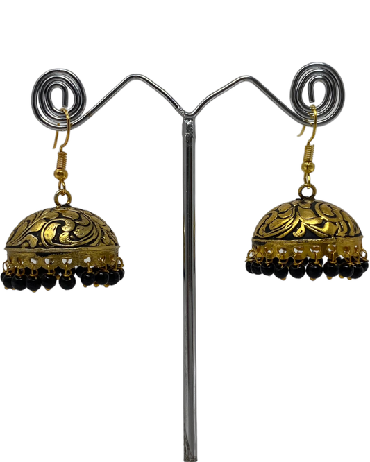 Traditional German Silver Oxidised Fish Hook Earring With Meenakari KE3