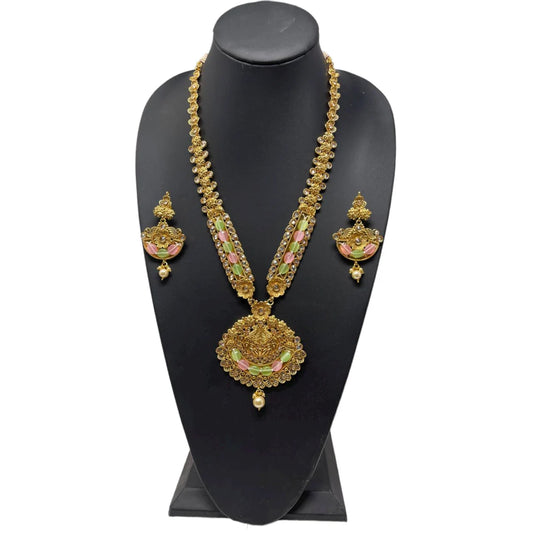 Gold Plated Reverse AD Long Sets With Mona Lisa Stones #GAD1