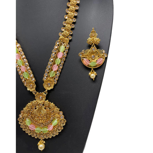 Gold Plated Reverse AD Long Sets With Mona Lisa Stones #GAD1
