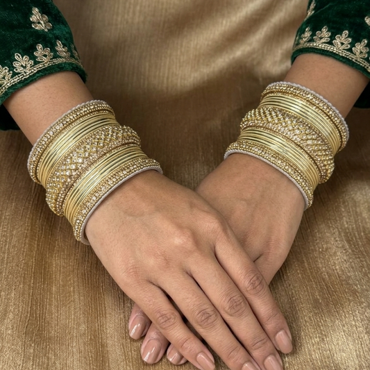 8056G - Gold-Tone Gold Studded Bridal Bangle Set