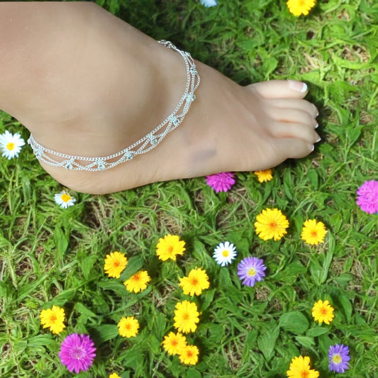 Silver Plated Crystal Anklet for Women 10" - L1