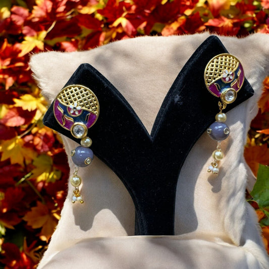 Elegant Pearl & Beaded Necklace Set with Gold-Plated Enamel Pendant #P11 - Zenia Creations