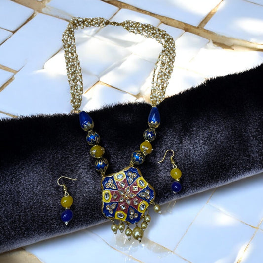 Royal Kundan & Meenakari Pearl Beaded Necklace Set #P4