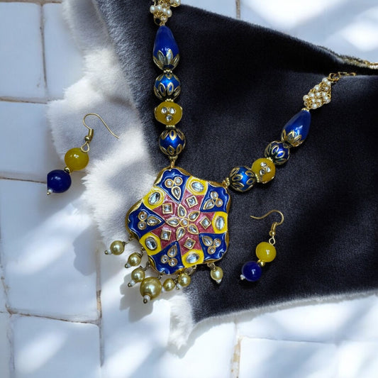 Royal Kundan & Meenakari Pearl Beaded Necklace Set #P4