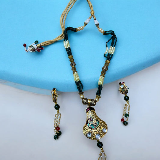 Traditional Gold & Green Kundan Meenakari Necklace Set #P6