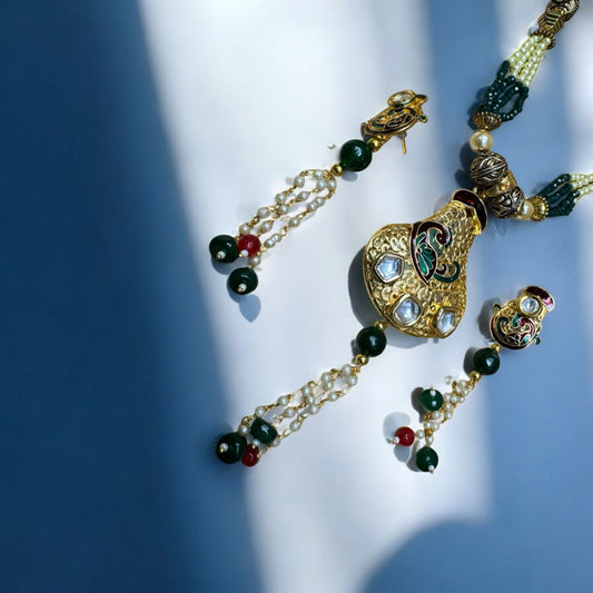 Traditional Gold & Green Kundan Meenakari Necklace Set #P6