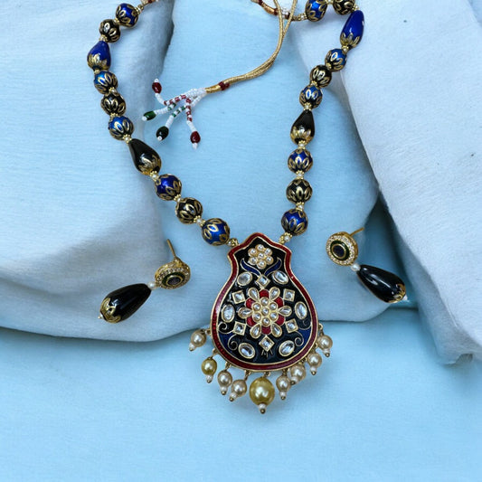 Royal Blue & Black Kundan Meenakari Necklace Set #P7
