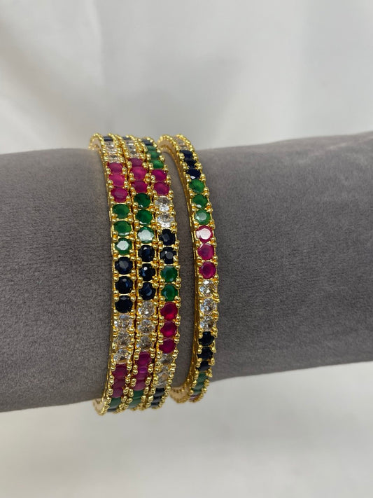 WAD23 - Vibrant Gold-Plated Multicolor Stone Bangle - Zenia Creations