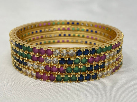 WAD23 - Vibrant Gold-Plated Multicolor Stone Bangle - Zenia Creations
