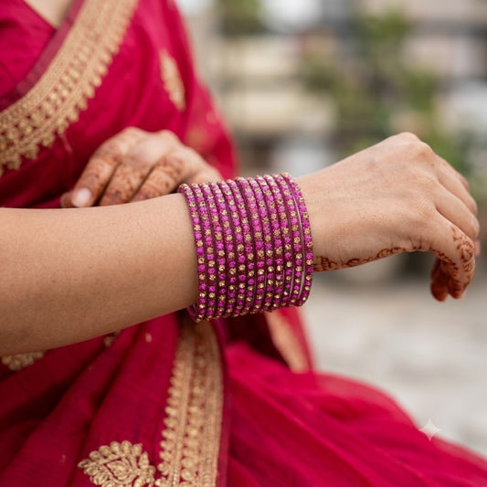 GlitStonB - Rani Glass Bangle Set with Golden Champagne Stone Work