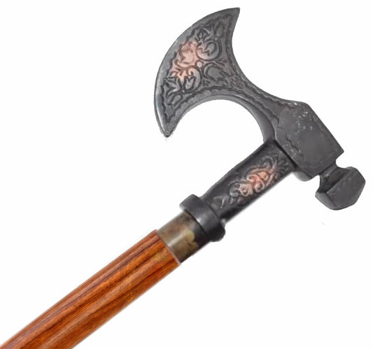 Axe Walking Cane Brass Handle Lightweight Brown Stick Men, Women Seniors