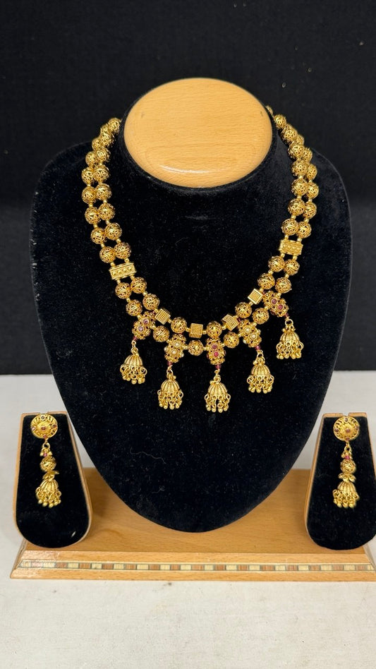 S14 - Dual-Strand Filigree Jaali Ball Choker for Weddings, Sangeet Necklace Set