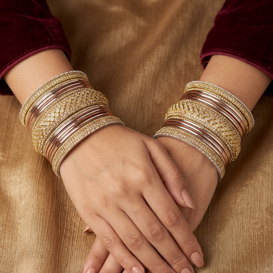 8056G - Gold-Tone Copper Studded Bridal Bangle Set