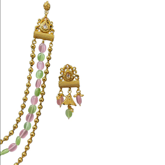 Gold Plated Reverse AD Long Sets With Mona Lisa Stones #GAD2