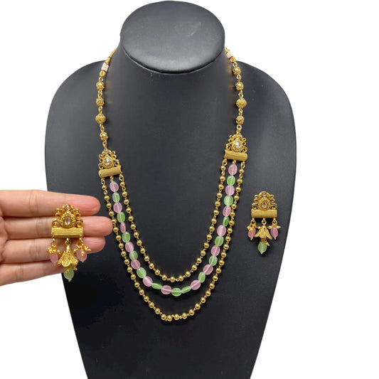 Gold Plated Reverse AD Long Sets With Mona Lisa Stones #GAD2