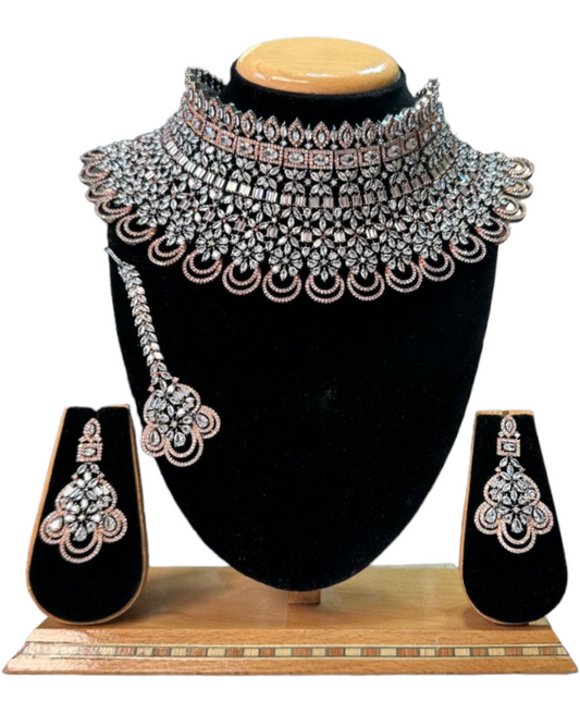 Bridal Necklace Set With Uncut American Diamond CZ & Clear Stones BS13 - Zenia Creations