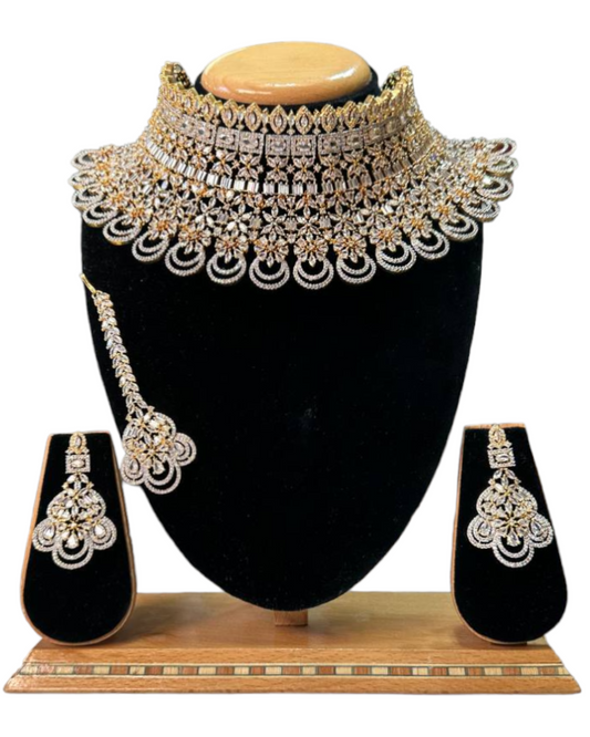 Bridal Necklace Set With Uncut American Diamond CZ & Clear Stones BS13 - Zenia Creations