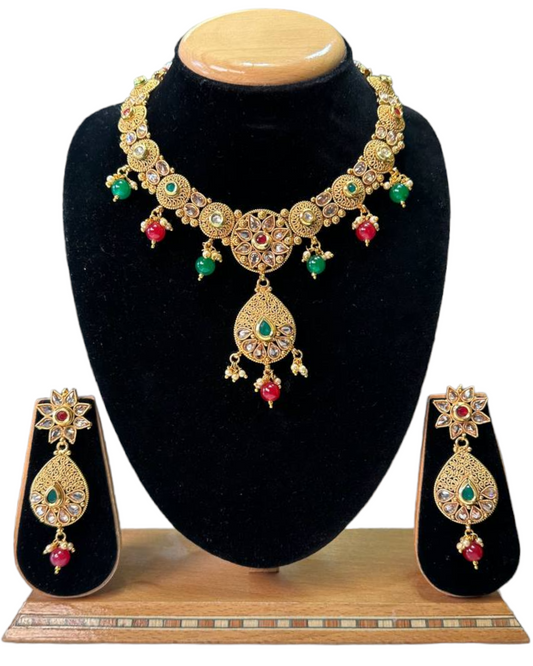 Gold Plated Polki Necklace & Earring Set With Reverse AD Stones #RAD77