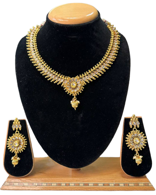 Gold Plated Polki Necklace & Earring Set With Reverse AD Stones #RAD79