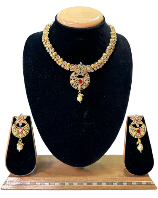 Gold Plated Polki Necklace & Earring Set With Reverse AD Stones #RAD82 - Zenia Creations