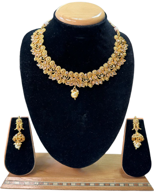 Gold Plated Polki Necklace & Earring Set With Reverse AD Stones #RAD86 - Zenia Creations